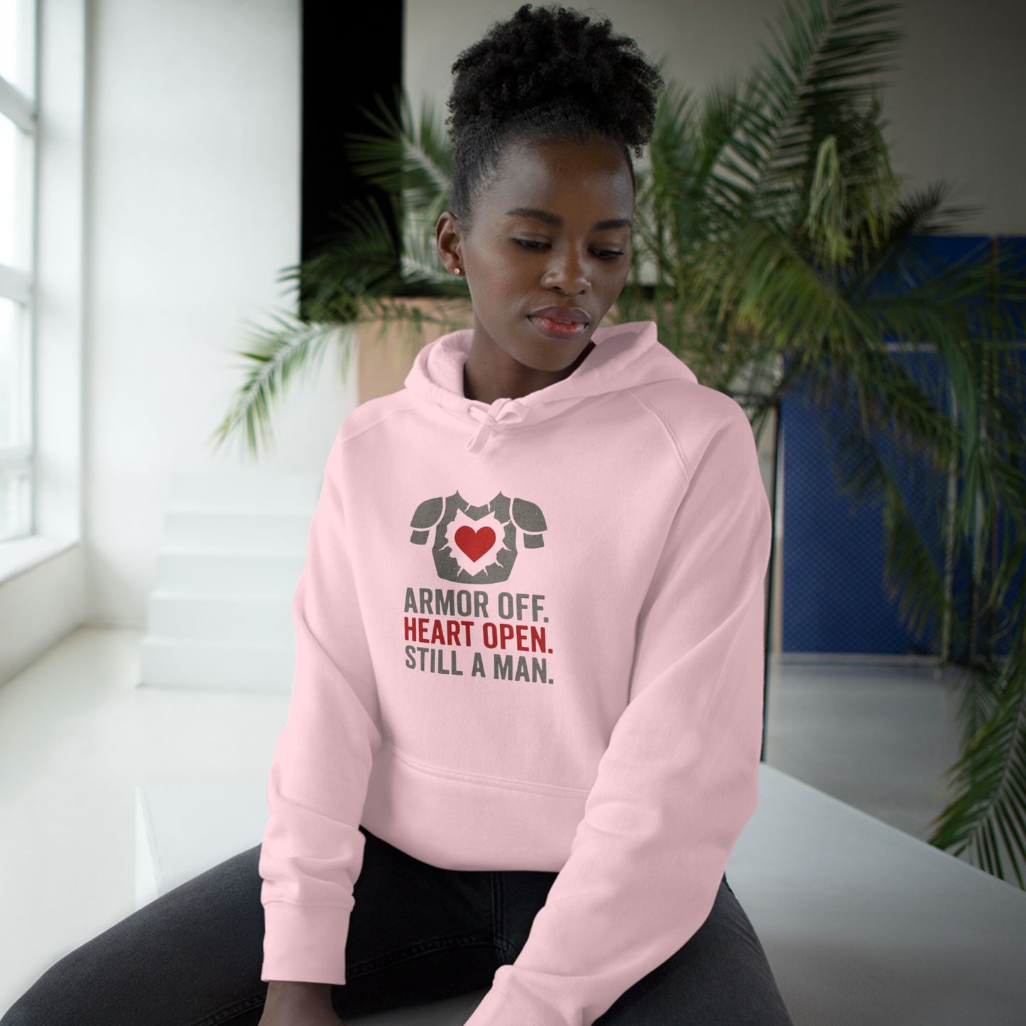 Heartfelt Armor Off Hoodie, Unisex Casual Wear for Men, Inspirational Gift, Cozy Loungewear, Perfect for Celebrations