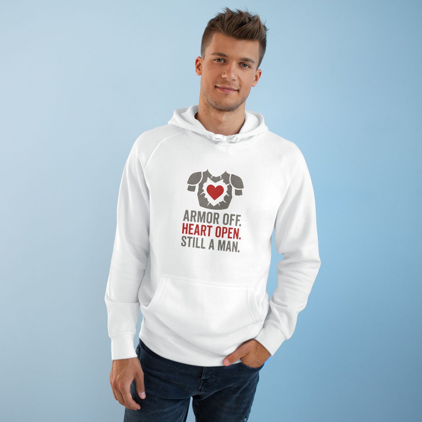 Heartfelt Armor Off Hoodie, Unisex Casual Wear for Men, Inspirational Gift, Cozy Loungewear, Perfect for Celebrations