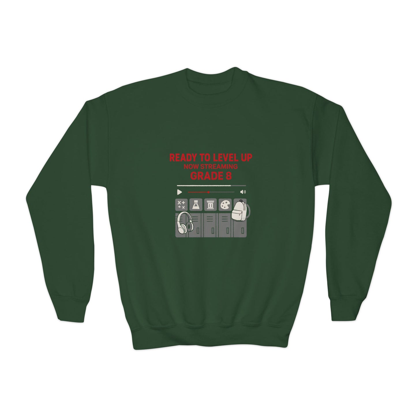 Youth Crewneck Sweatshirt - Ready to Level Up, Fun Gift for Kids, Perfect for School, Grade 8, Casual Wear, Birthday Present