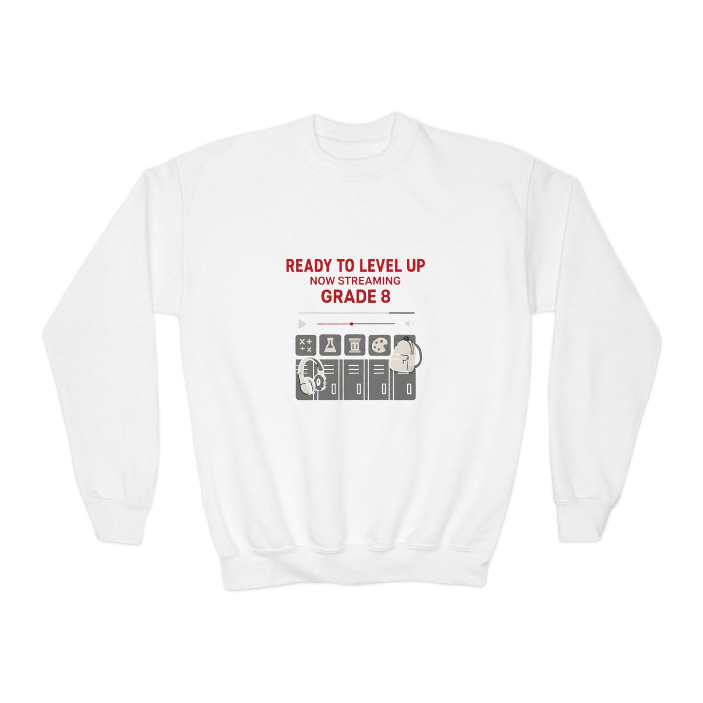 Youth Crewneck Sweatshirt - Ready to Level Up, Fun Gift for Kids, Perfect for School, Grade 8, Casual Wear, Birthday Present