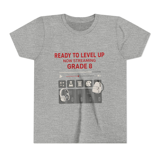 Level Up Youth Tee - Gaming, Back to School, Grade 8 Celebration, Fun, Cool Gifts for Kids