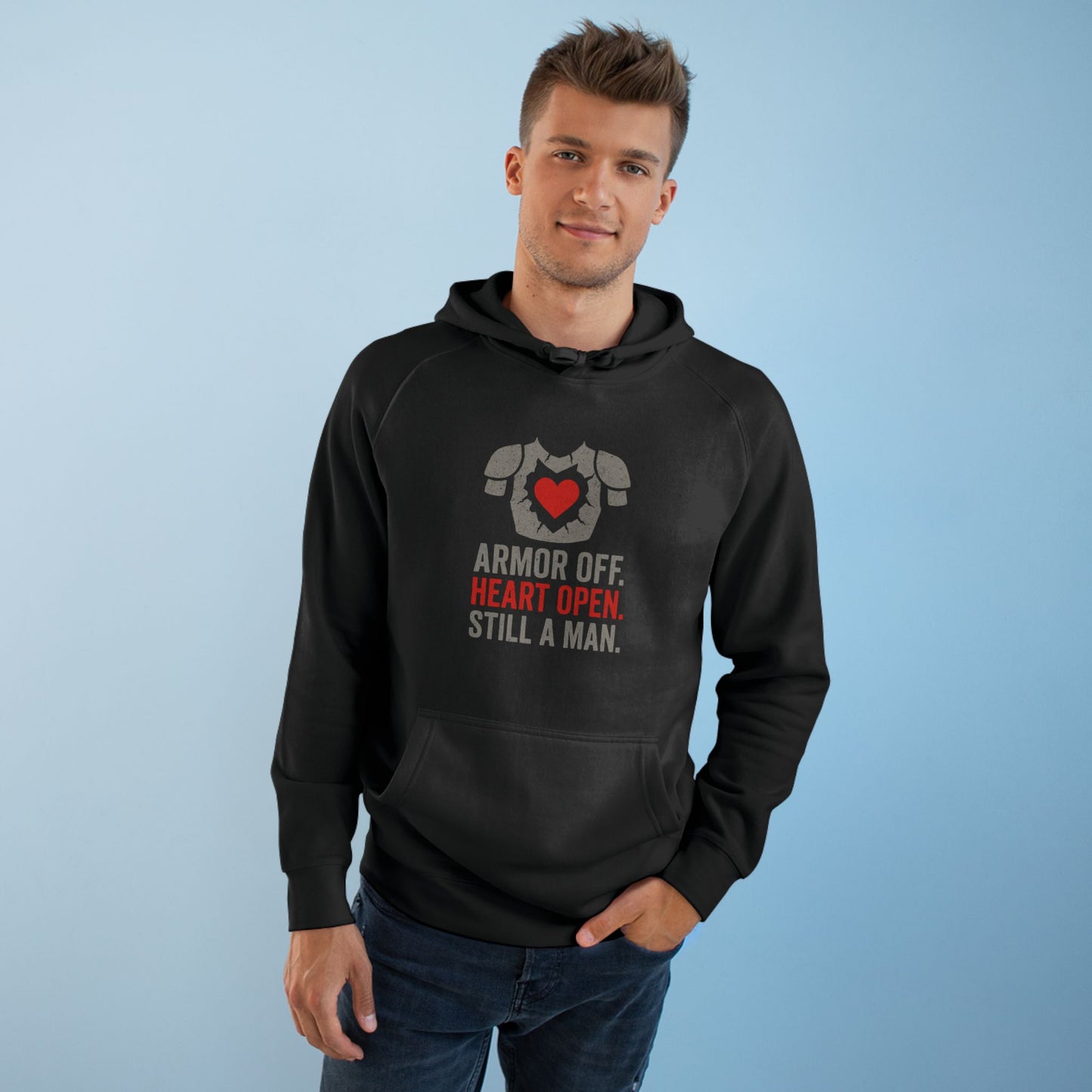 Heartfelt Armor Off Hoodie, Unisex Casual Wear for Men, Inspirational Gift, Cozy Loungewear, Perfect for Celebrations