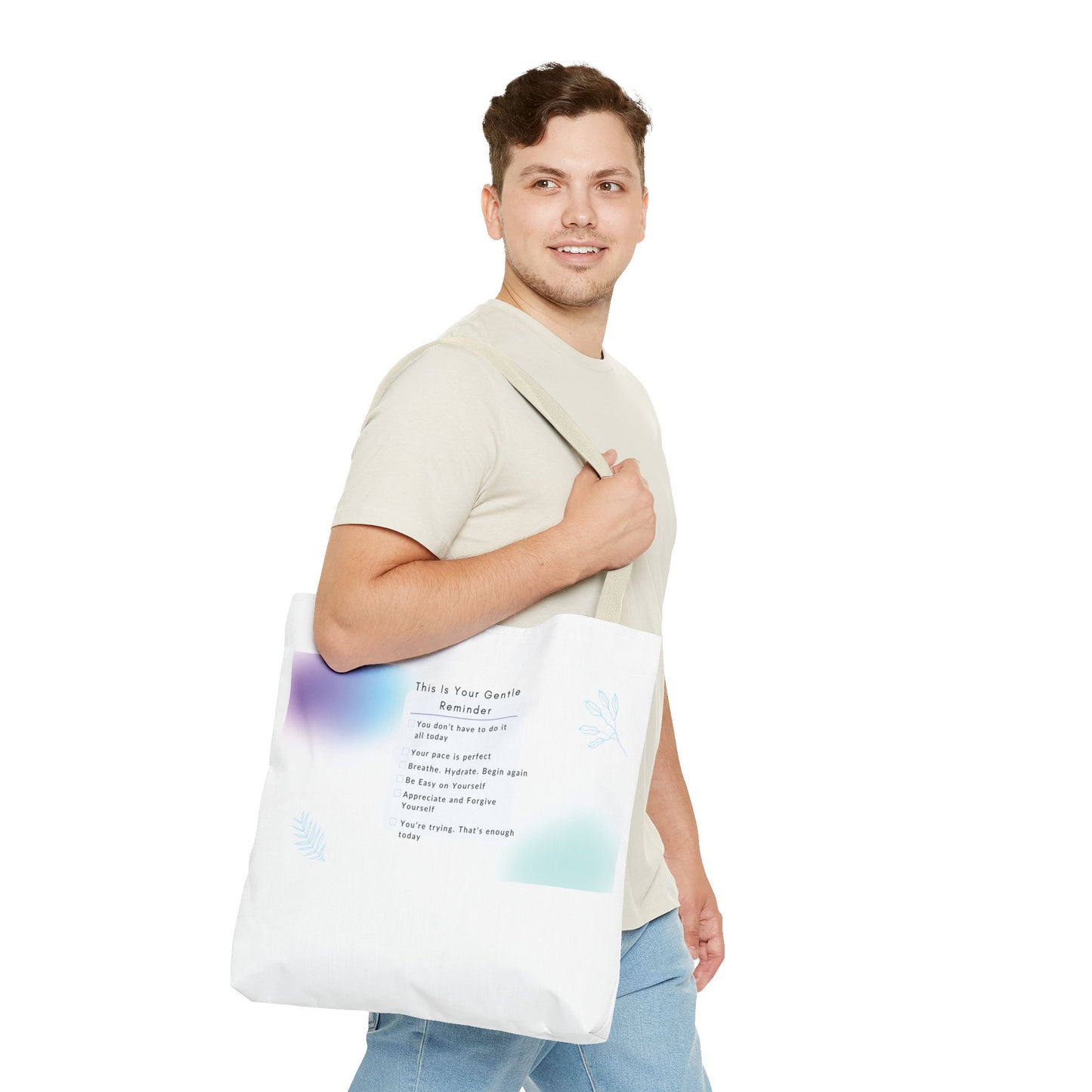 Gentle Reminder Tote Bag, Motivational Tote, Inspirational Gift, Everyday Carry, Peaceful Vibes, Unique Quote Bag