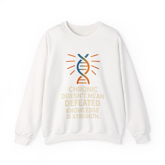 Unisex Crewneck Sweatshirt - Chronic Doesn't Mean Defeated, Knowledge is Strength - Inspirational Gift for Chronic Illness Awareness, [...]