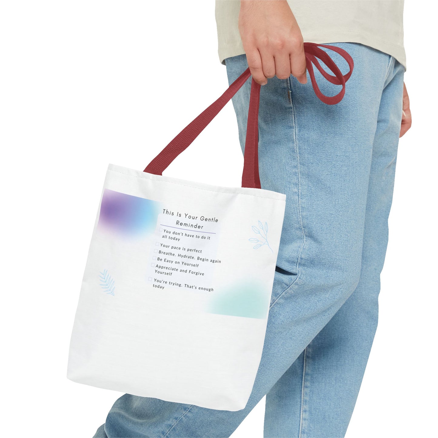 Gentle Reminder Tote Bag, Motivational Tote, Inspirational Gift, Everyday Carry, Peaceful Vibes, Unique Quote Bag