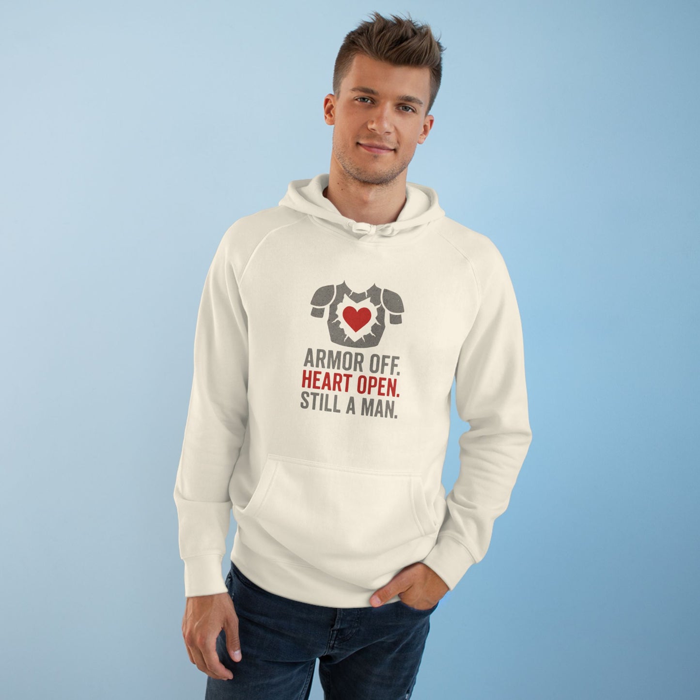 Heartfelt Armor Off Hoodie, Unisex Casual Wear for Men, Inspirational Gift, Cozy Loungewear, Perfect for Celebrations