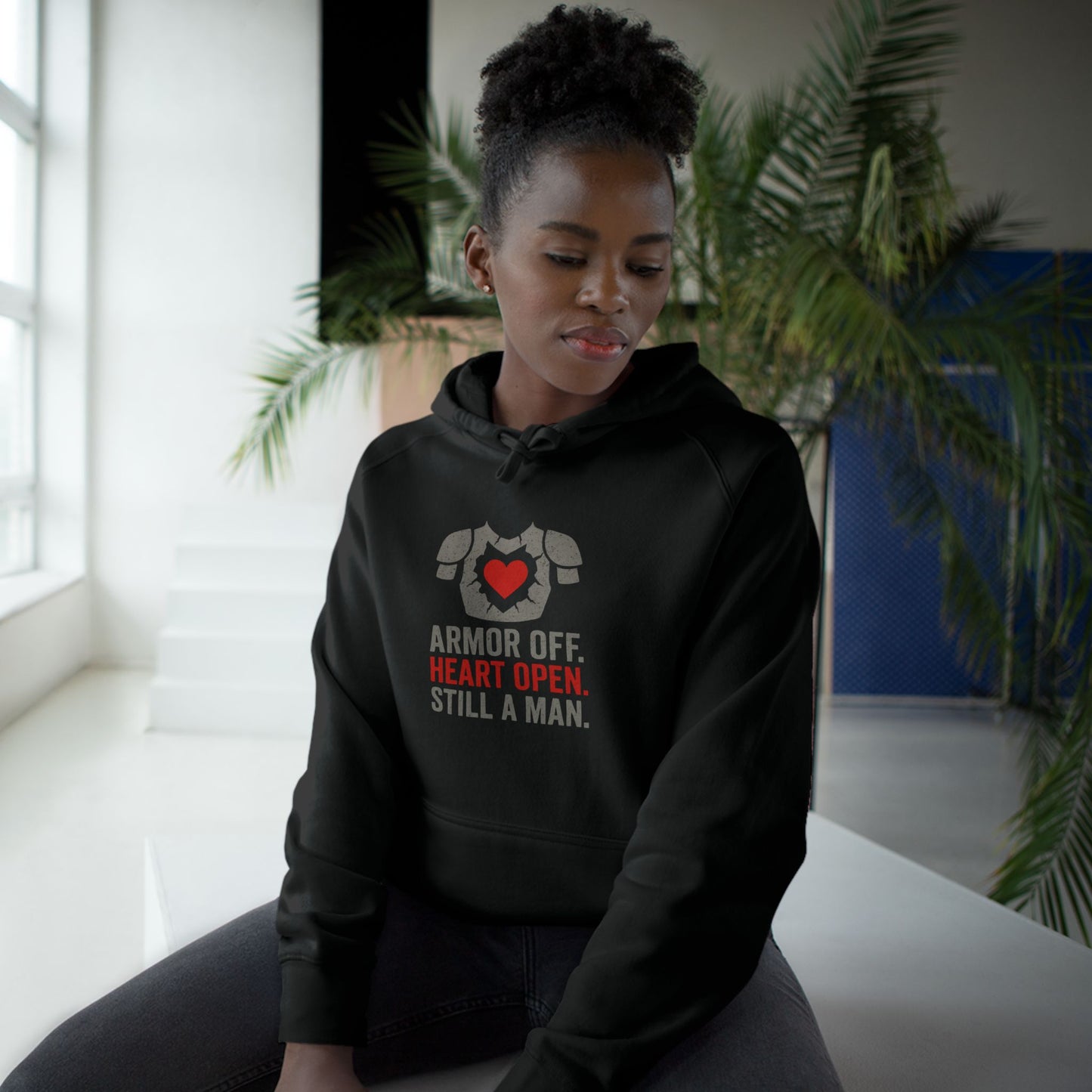 Heartfelt Armor Off Hoodie, Unisex Casual Wear for Men, Inspirational Gift, Cozy Loungewear, Perfect for Celebrations