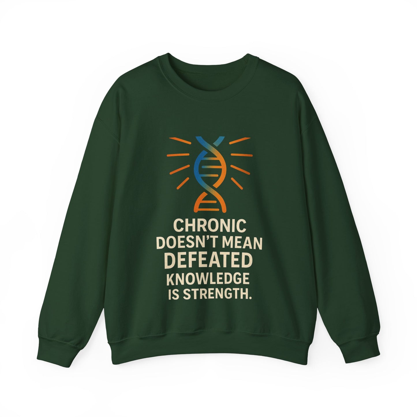 Unisex Crewneck Sweatshirt - Chronic Doesn't Mean Defeated, Knowledge is Strength - Inspirational Gift for Chronic Illness Awareness, [...]