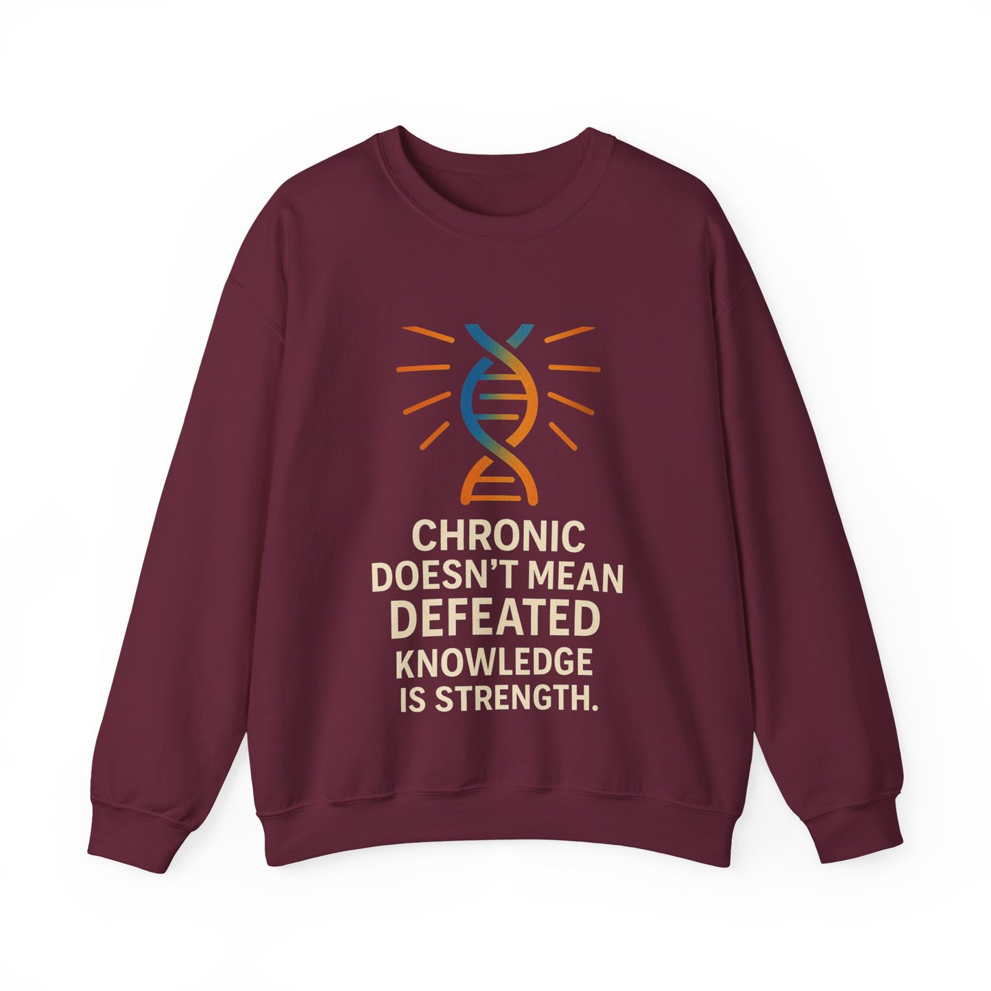 Unisex Crewneck Sweatshirt - Chronic Doesn't Mean Defeated, Knowledge is Strength - Inspirational Gift for Chronic Illness Awareness, [...]