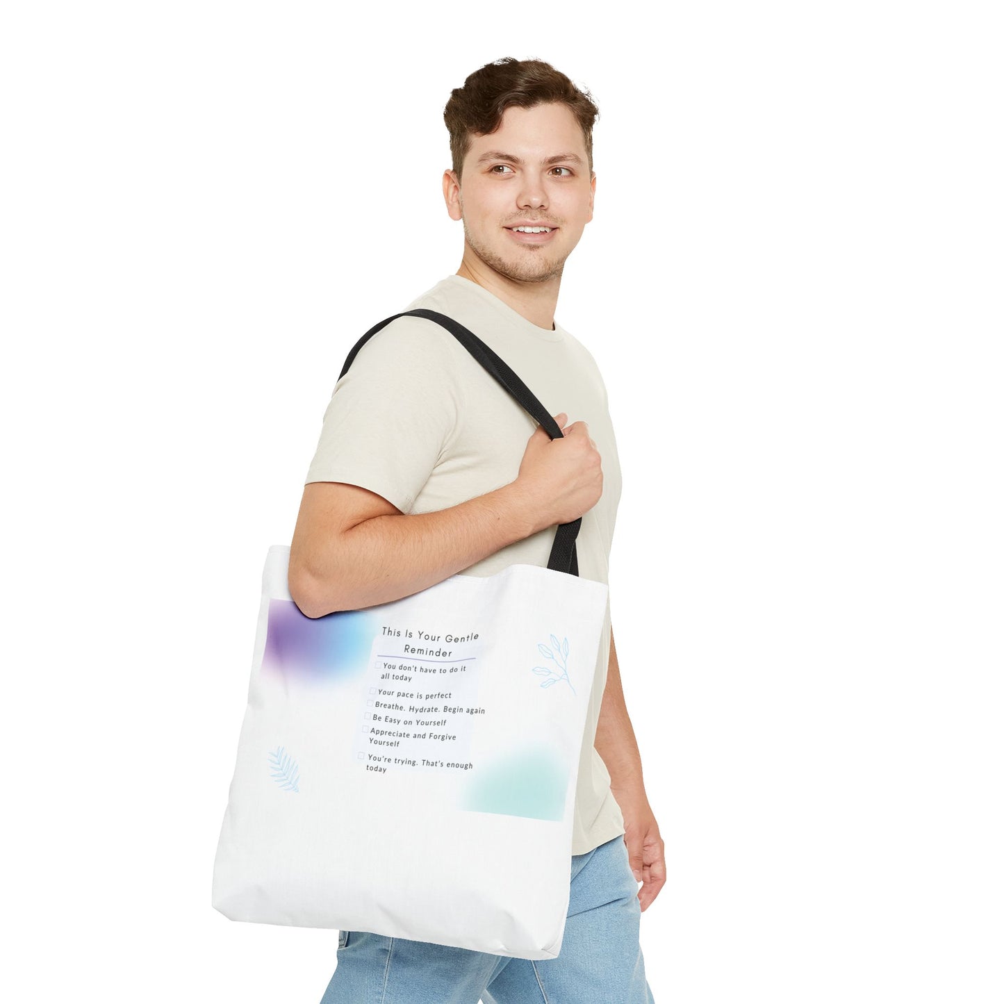 Gentle Reminder Tote Bag, Motivational Tote, Inspirational Gift, Everyday Carry, Peaceful Vibes, Unique Quote Bag