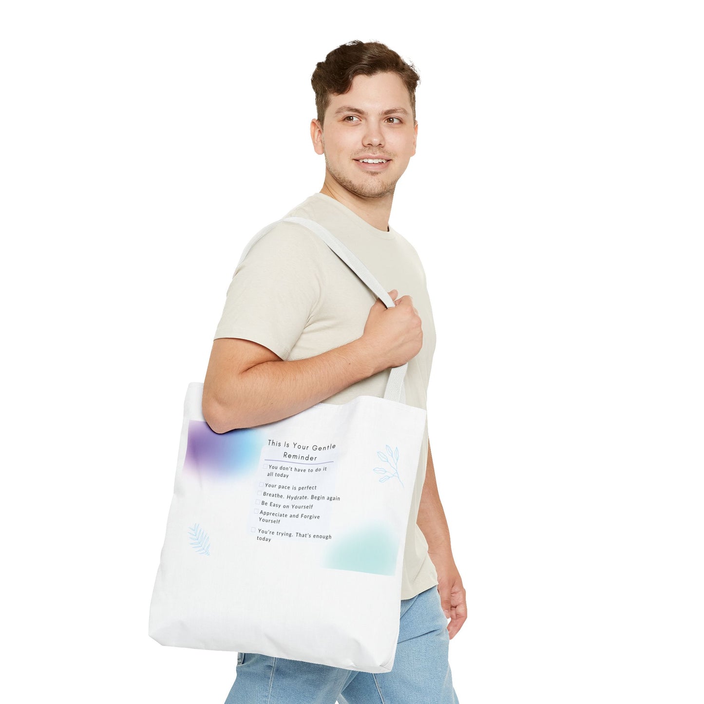 Gentle Reminder Tote Bag, Motivational Tote, Inspirational Gift, Everyday Carry, Peaceful Vibes, Unique Quote Bag
