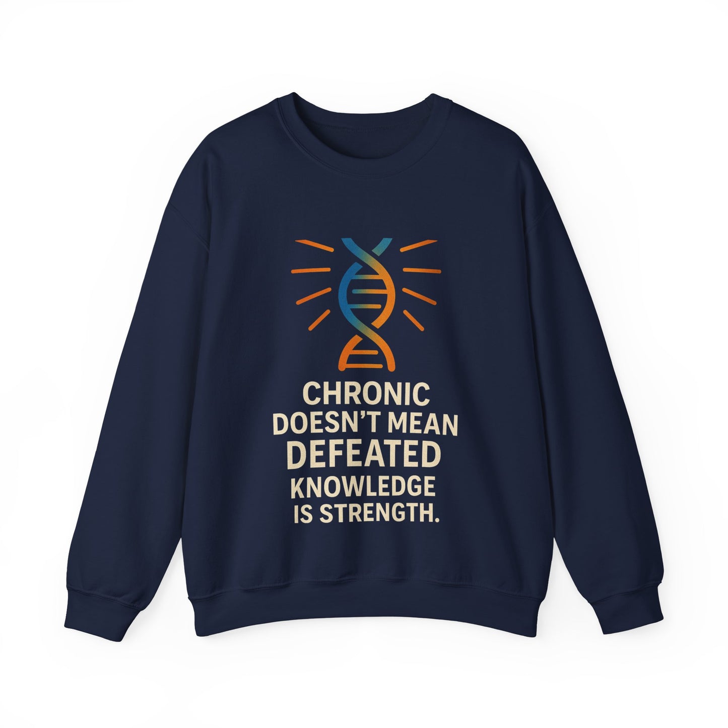 Unisex Crewneck Sweatshirt - Chronic Doesn't Mean Defeated, Knowledge is Strength - Inspirational Gift for Chronic Illness Awareness, [...]